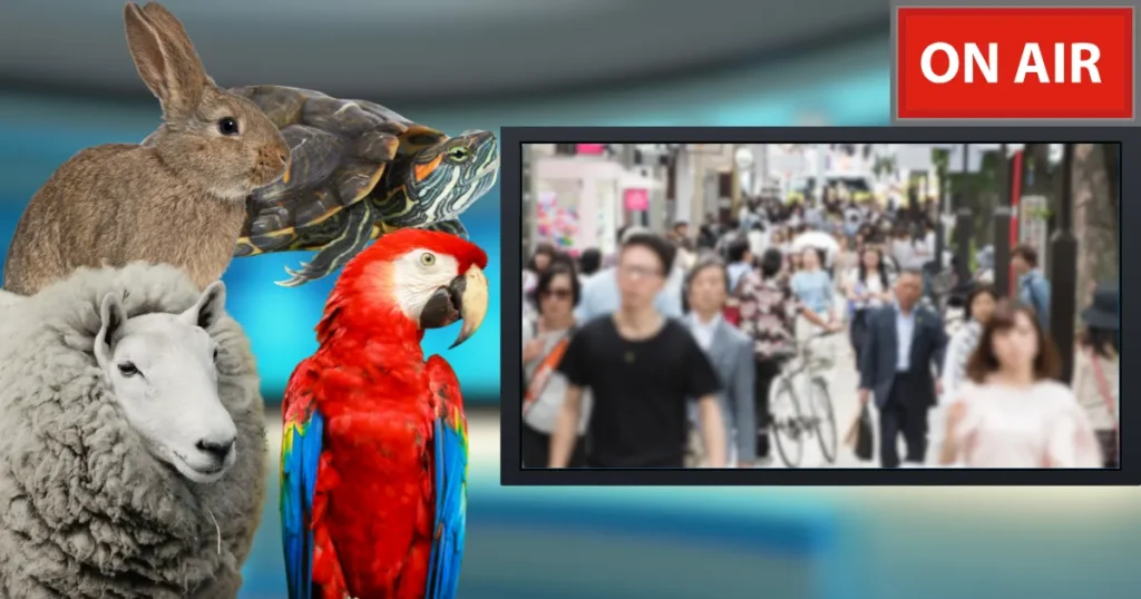 バラエティ番組で人々を観察する動物たち