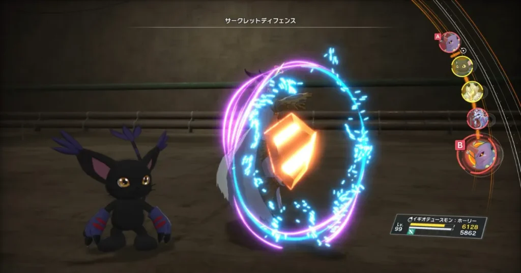 アイギオテュースモンとブラックテイルモンのみのバトルでサークレットディフェンス発動