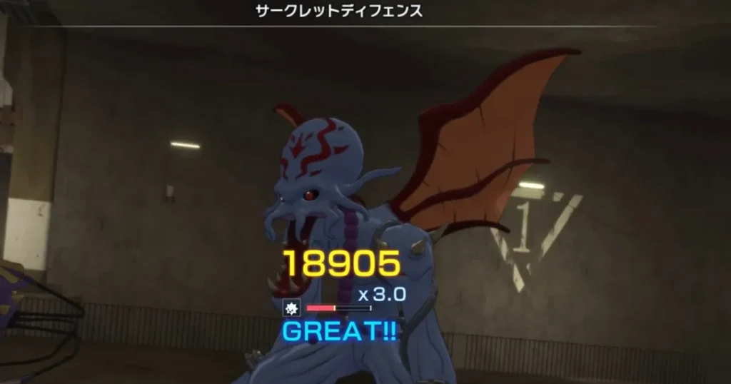 アイギオテュースモンとブラックテイルモンのみのバトルでサークレットディフェンスのカウンターダメージ