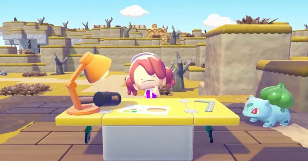 作業台で何を作ろうか考える主人公