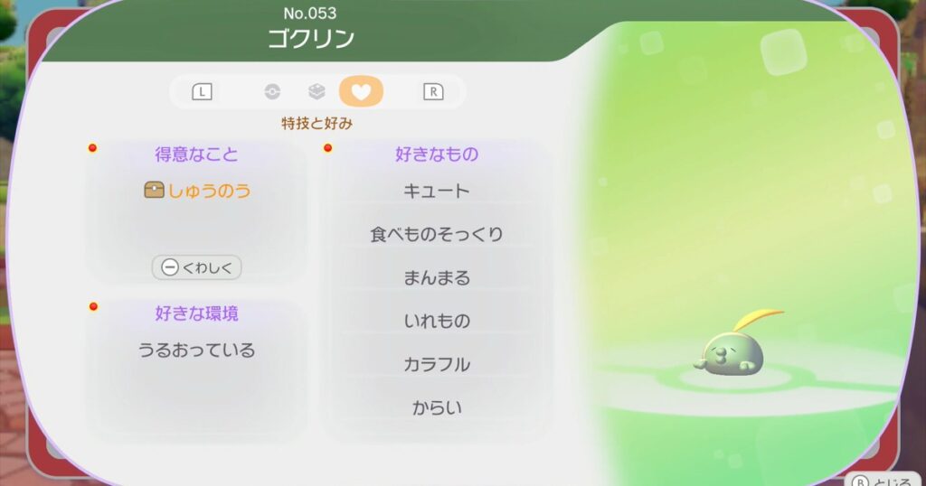 ゴクリンの特技と好み